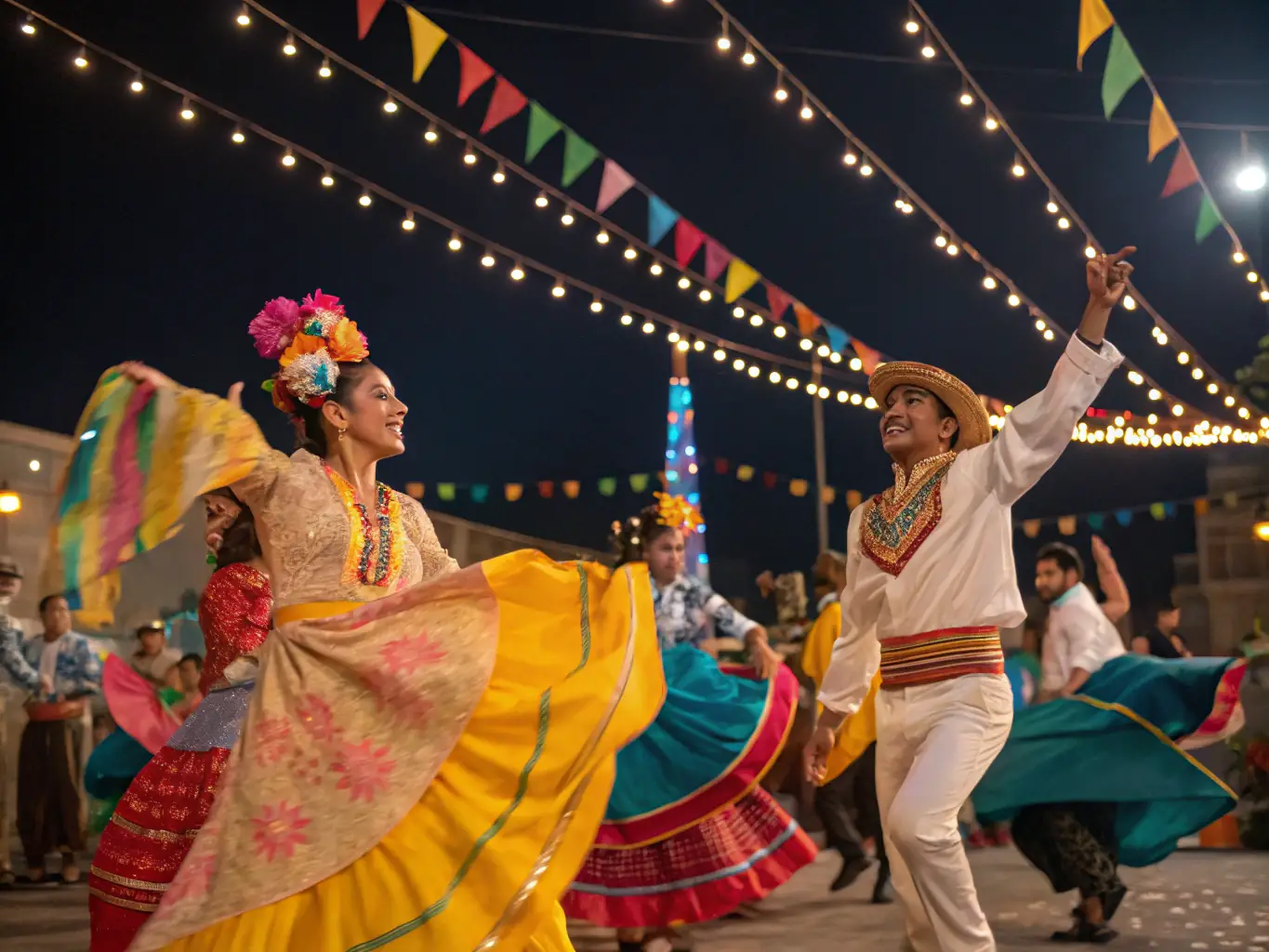 A photograph capturing a lively cultural festival organized by LA VIE LA, featuring traditional music, dance, and food, highlighting the organization's efforts to celebrate and preserve cultural heritage.