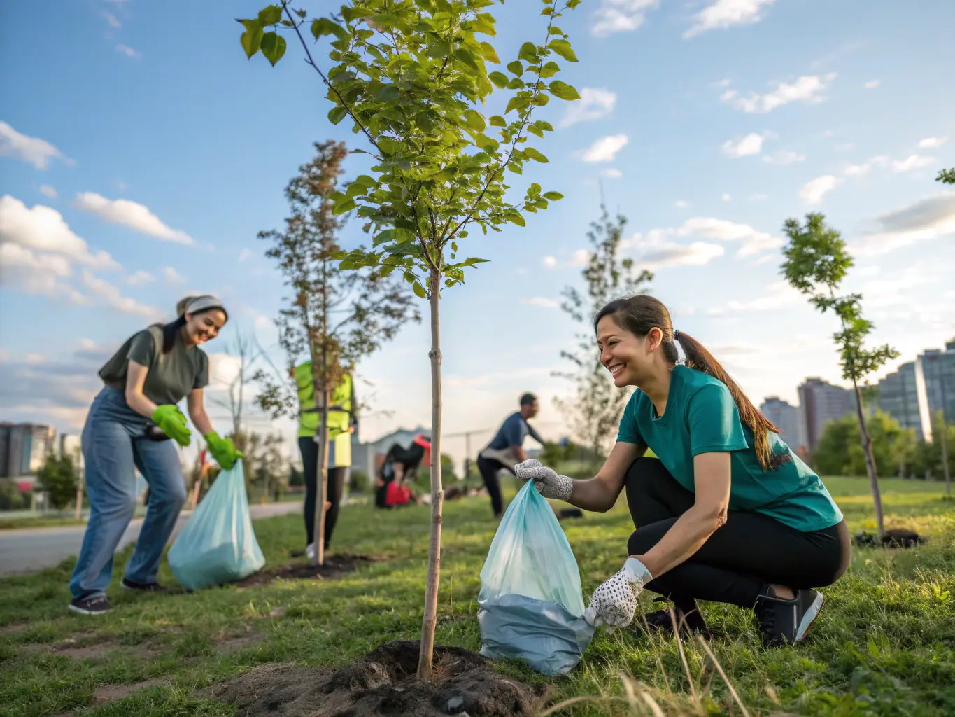 An image depicting volunteers participating in a community cleanup event organized by LA VIE LA, demonstrating the organization's commitment to social responsibility and environmental stewardship.