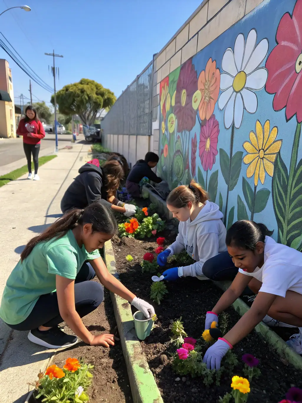 A photograph of a social initiative event organized by LA VIE LA, showing community members participating in a collaborative project, emphasizing the organization's role in fostering social cohesion.